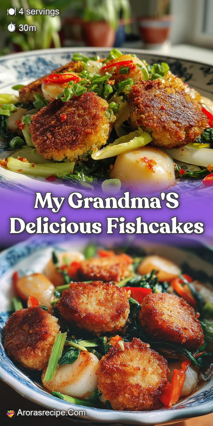 Close-up reveals the flaky texture of a golden fishcake. Silky white scallops peek through the crust, promising a savory b...