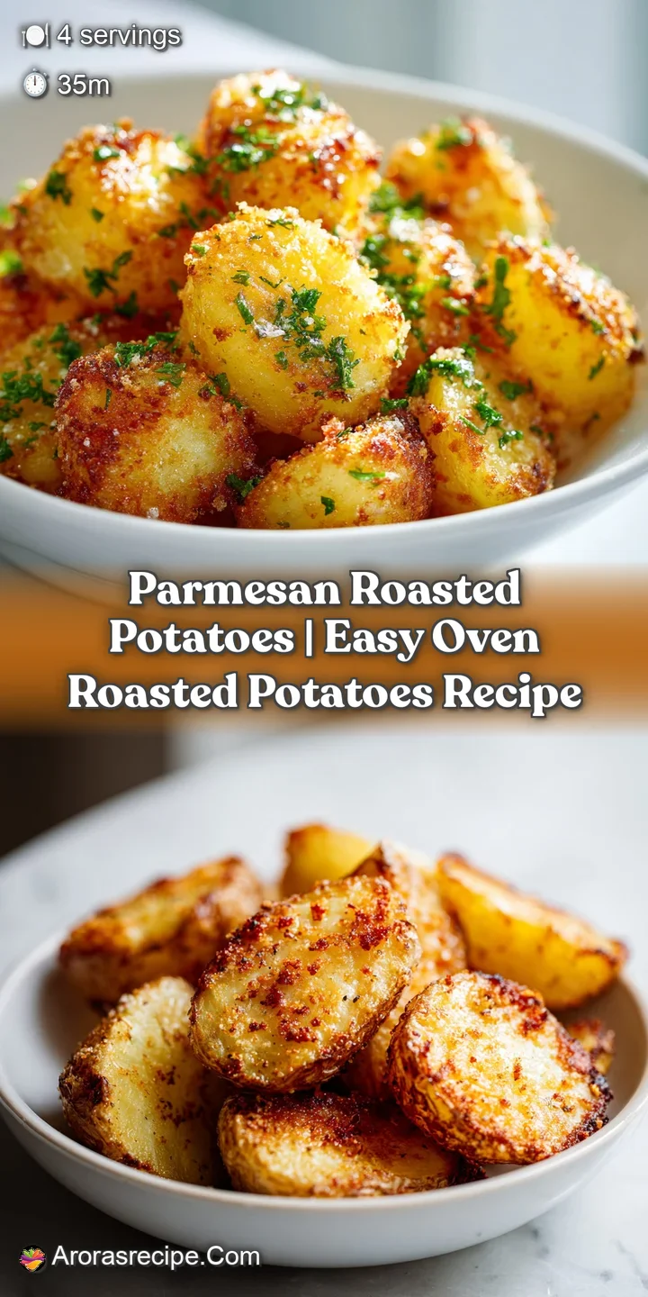 Close-up shot of roasted potatoes, parmesan crust bubbling, fresh herbs, highlighting crispness and texture, ready to eat.