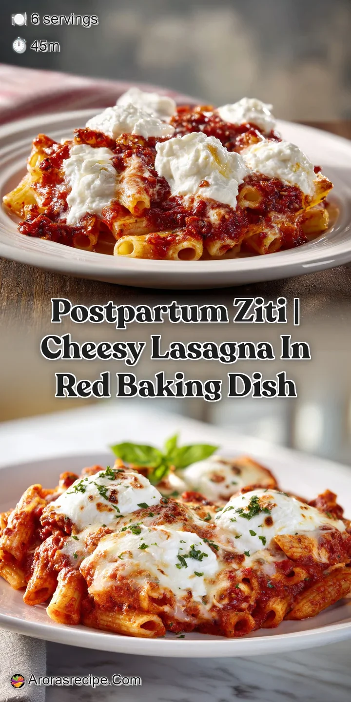 Close-up of gooey melted cheese stretching over tender ziti tubes mixed with dollops of creamy white ricotta cheese.