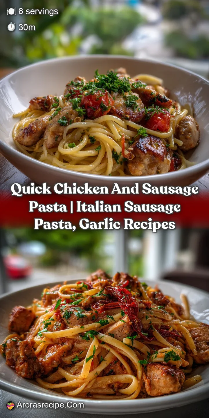 Quick Chicken and Sausage Pasta | Italian Sausage Pasta Garlic Recipes