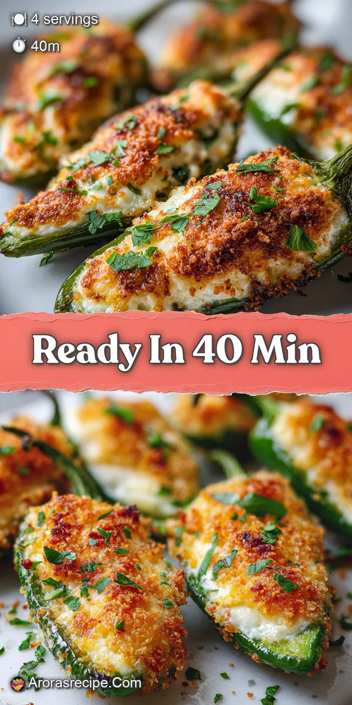 Close-up of a baked jalape&ntilde;o popper: bubbly, browned cheese with flecks of herbs and a slightly blistered, bright green ja...