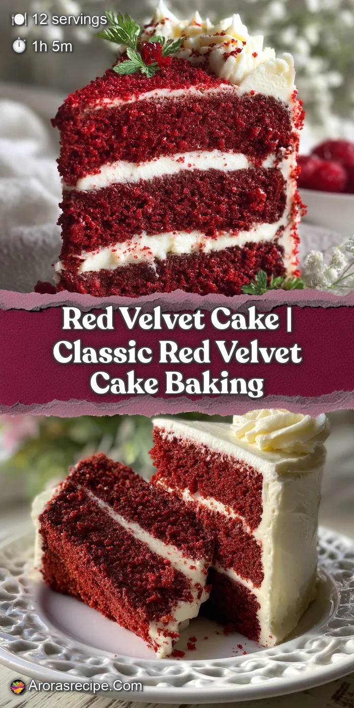 Close-up of a moist, crumbly red velvet cake with decadent cream cheese frosting. Luscious texture and rich color tempt th...