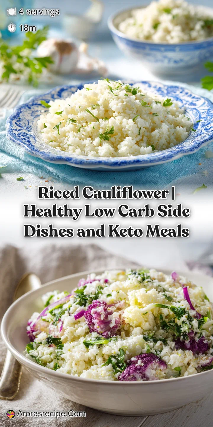 Close-up of steaming, fluffy riced cauliflower with visible texture, catchlights highlighting its golden toastiness.