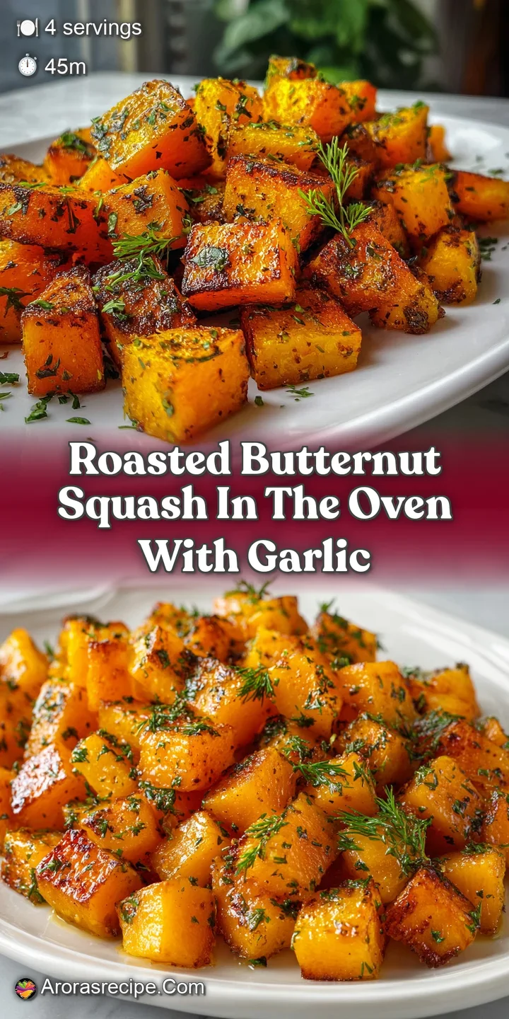 Close-up of roasted squash: Caramelized edges, speckled with herbs and glistening garlic. Visible steam promises warmth an...