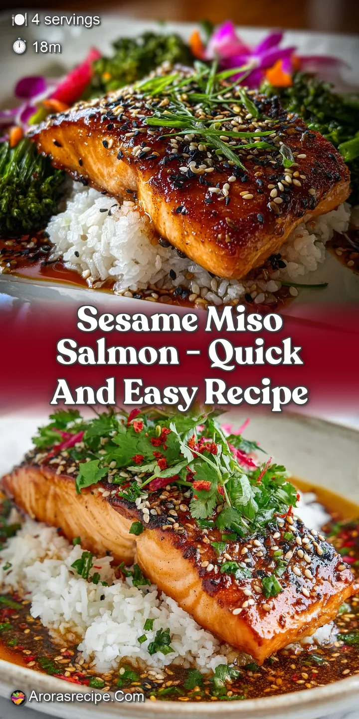 Close-up reveals the flaky texture of sesame-crusted salmon, glistening with miso glaze, promising a flavorful bite.