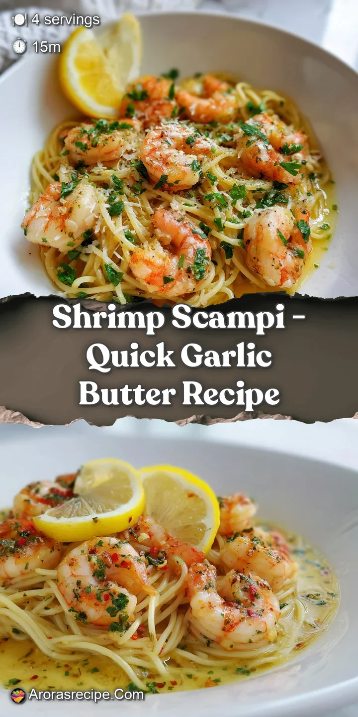 Close-up of glistening shrimp scampi. Plump, juicy shrimp coated in a buttery, garlicky sauce, vibrant with herbs and lemo...