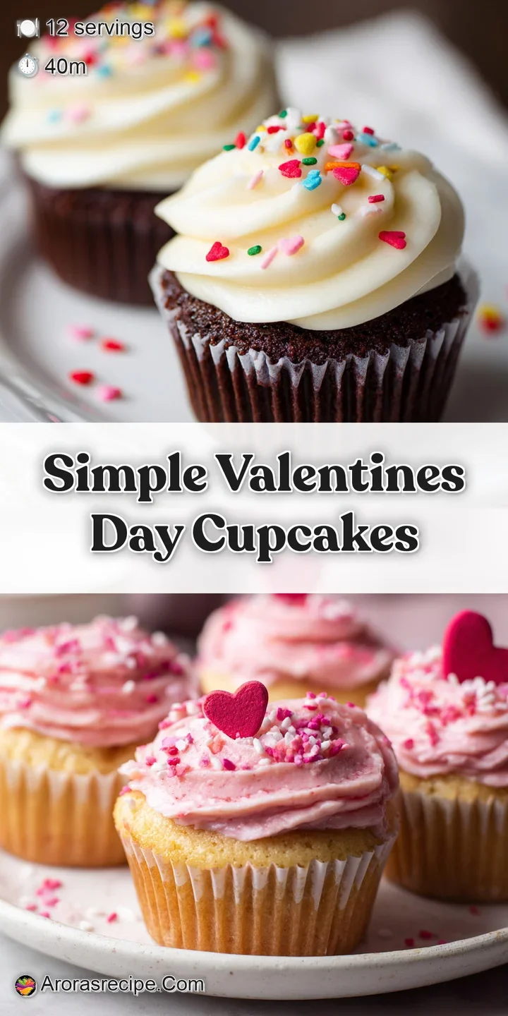 Close-up reveals soft pink frosting and playful red sprinkles on a delicious Valentine's Day vanilla cupcake.
