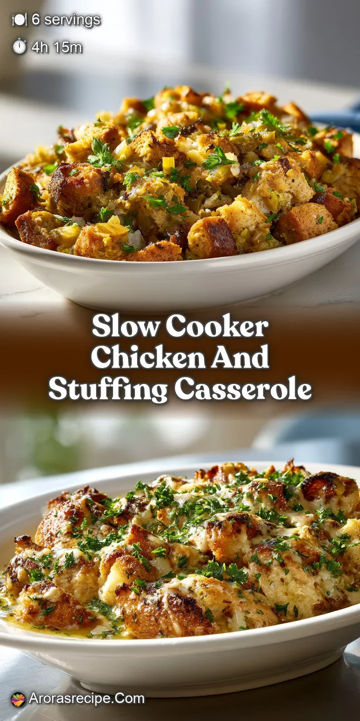 Close-up shot of moist chicken and stuffing casserole with a bubbly, browned surface, highlighting the textures and colors.