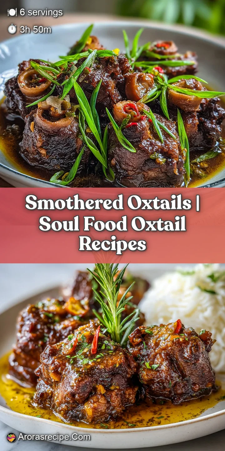 Close-up of tender oxtails simmering in a luscious, savory sauce. Steaming hot and deeply flavorful. Soul food.