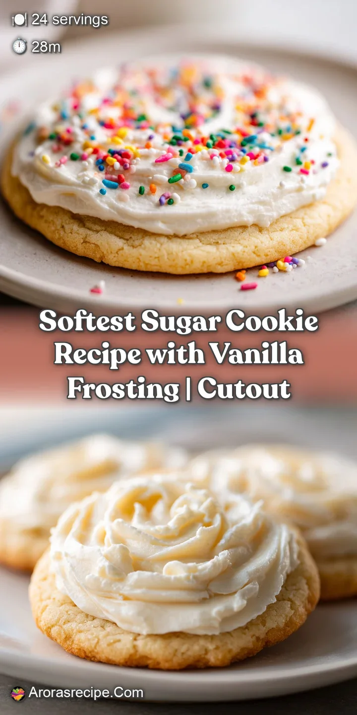 Close-up of a sugar cookie, soft and chewy looking, with a thick layer of creamy frosting and colorful sprinkles, freshly ...