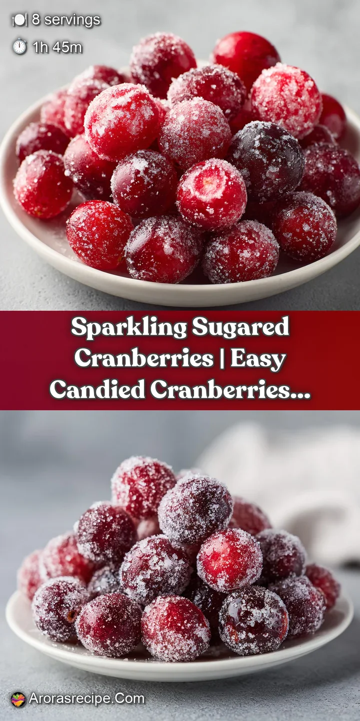 Close-up of plump, vibrant red cranberries coated in delicate sugar, a tempting texture.