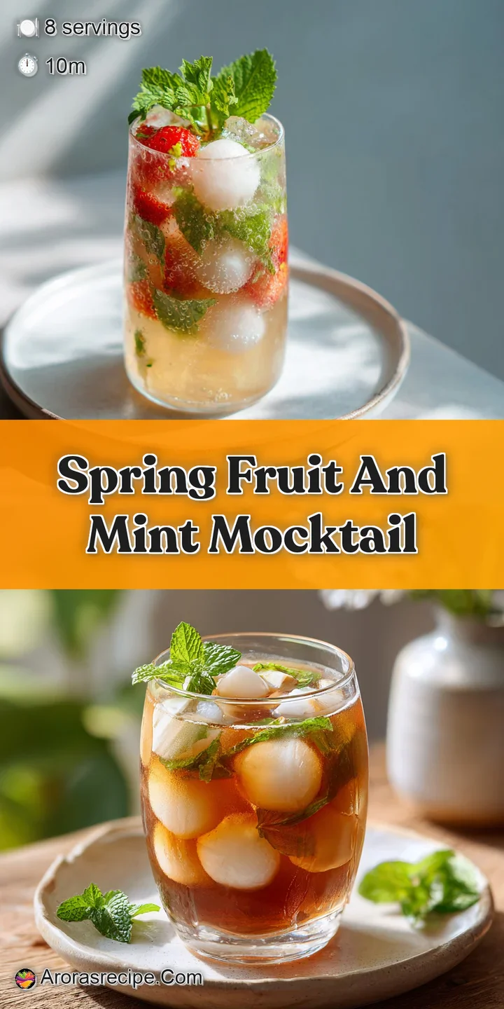 Close-up of a refreshing spring mocktail, showcasing fizzy bubbles and juicy slices of citrus fruit and fresh mint leaves.