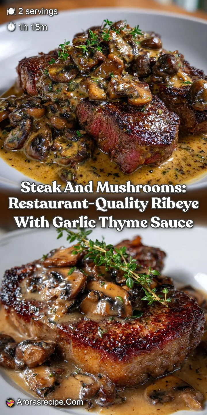 Steak and Mushrooms: Restaurant-Quality Ribeye with Garlic Thyme Sauce