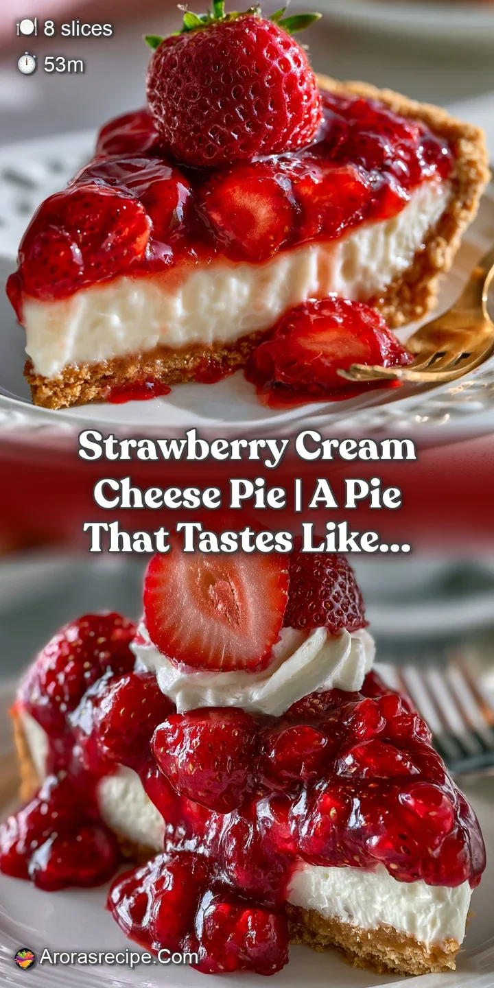 Close-up of glossy strawberry glaze dripping over a smooth, thick layer of white cream cheese and buttery crust.