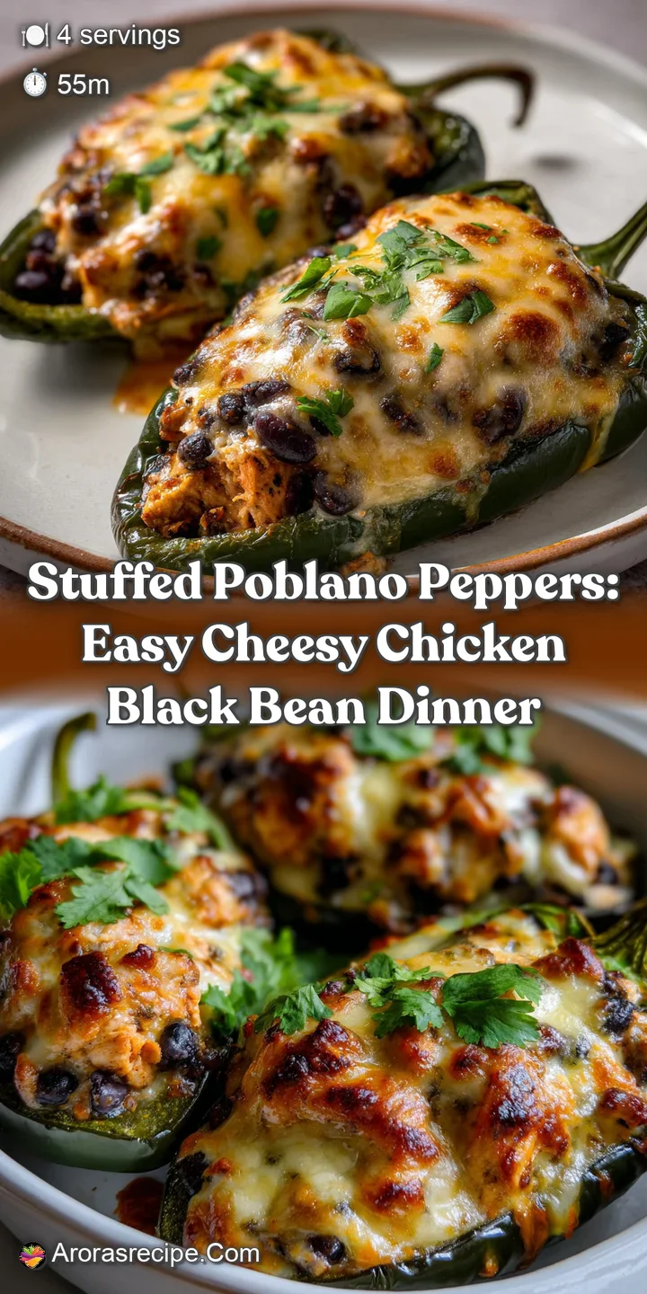 Stuffed Poblano Peppers: Easy Cheesy Chicken Black Bean Dinner