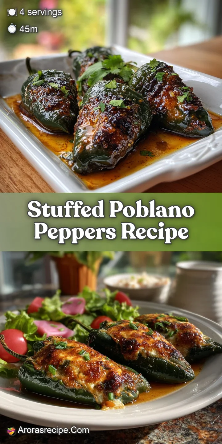 Close-up of a cheesy stuffed poblano, revealing the juicy ground beef filling and hints of savory spices. A delicious and ...