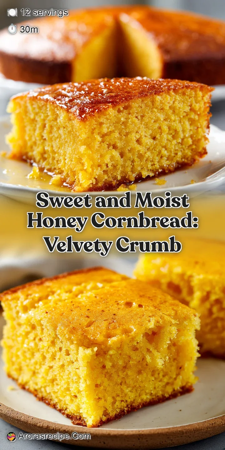 Close-up of honey cornbread reveals soft, tender crumbs. Glazed with a shimmering honey coating, inviting and delicious te...