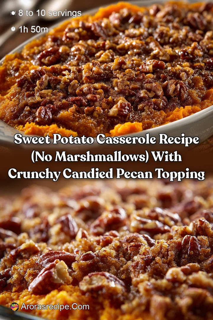 Sweet Potato Casserole Recipe (No Marshmallows) with Crunchy Candied Pecan Topping