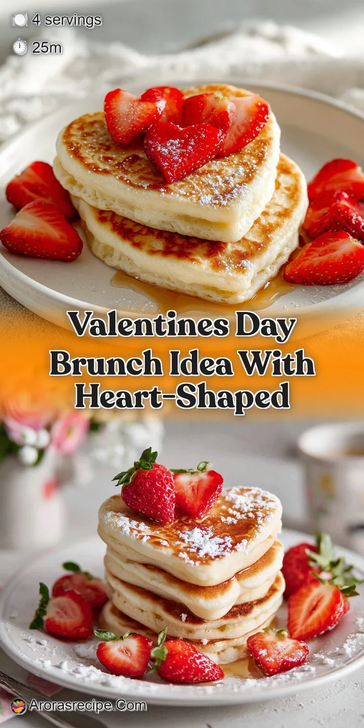 Close-up of soft, fluffy heart pancake, coated in powdered sugar, with juicy red raspberry and drip of amber syrup.