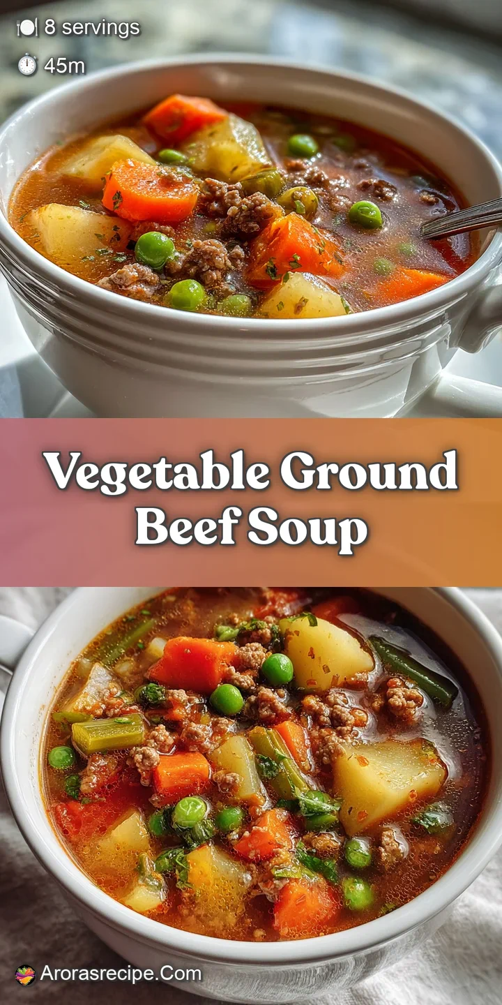 Close-up of beef and vegetable soup. Steam rises from the bowl showcasing tender beef & colorful vegetables in rich tomato...