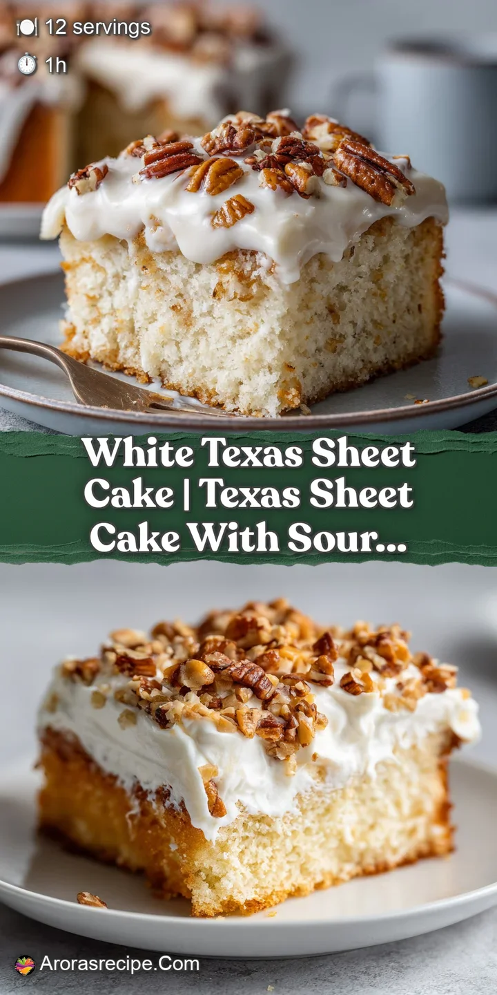 Close-up of a moist, fluffy ivory cake crumb under a layer of thick, glossy cream frosting and crushed toasted pecans.