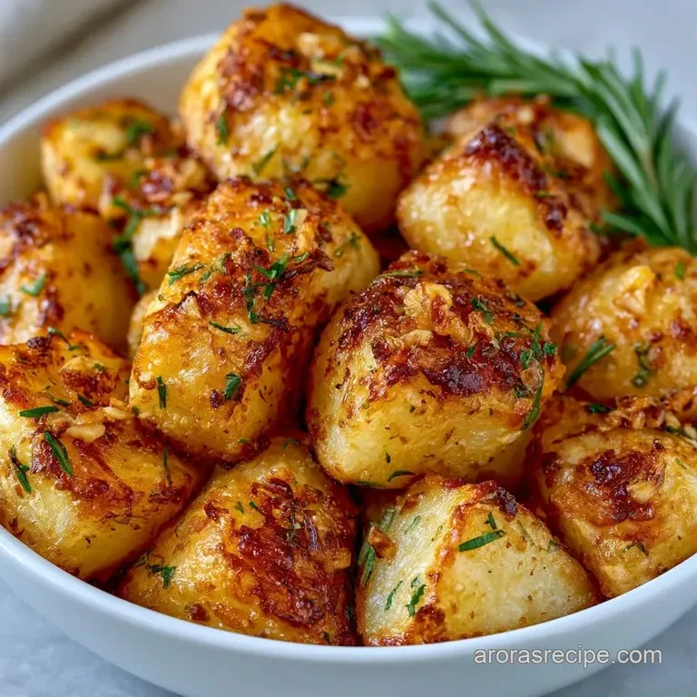 A heap of glistening, buttery potato cubes served in a ceramic bowl with a sprig of rosemary and cracked black pepper.