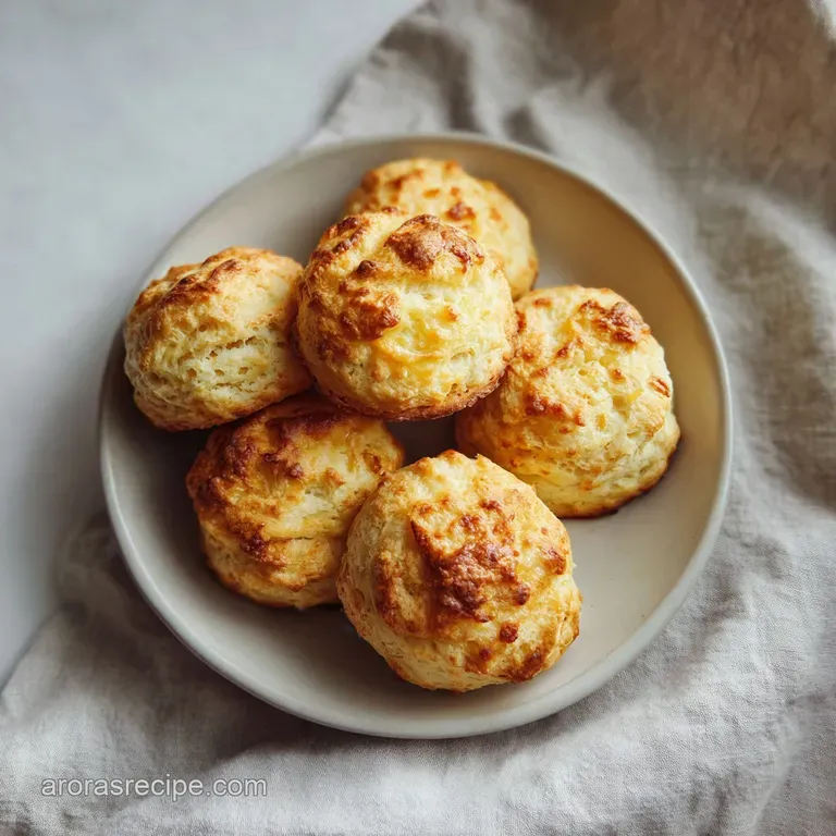 Stack of flaky air fryer biscuits drizzled with honey and sprinkled with herbs on a white plate, ready to be served. Warm ...