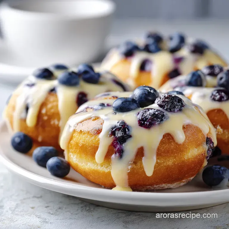 A stack of glazed cakes with purple berry swirls, dusted with powdered sugar on a minimalist ceramic plate.