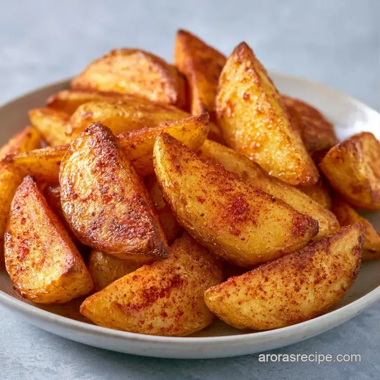 An elegant heap of roasted gold potato slices paired with a creamy garlic dip and fresh green parsley.
