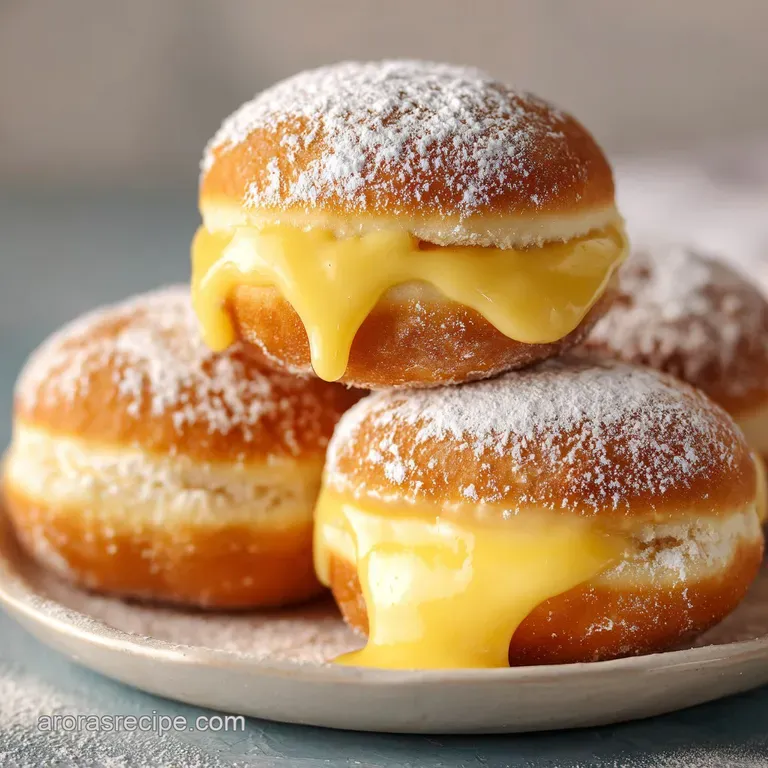 Airy golden pastries piled high on a slate platter, lightly dusted with sugar and garnished with mint leaves.