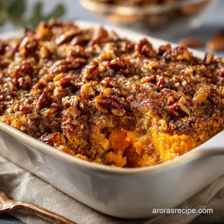 Sweet Potato Casserole with Brown Butter Pecan Streusel Topping presentation