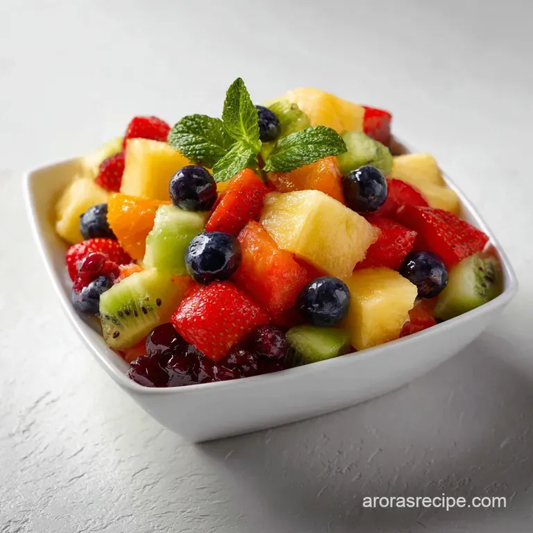 Artfully arranged fresh fruit salad, showcasing juicy berries and crisp melon slices, elegantly plated.