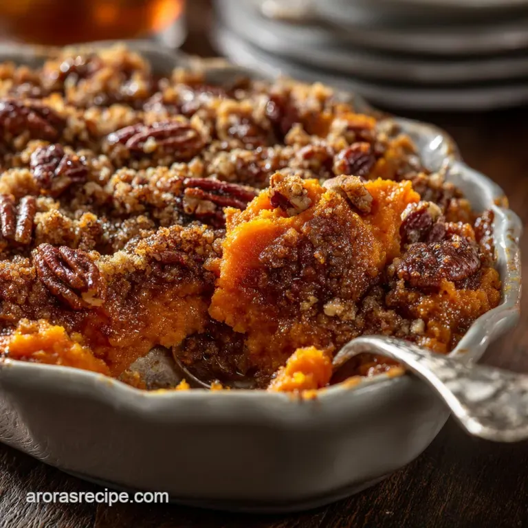 Bourbon sweet potato casserole with buttery pecan streusel topping