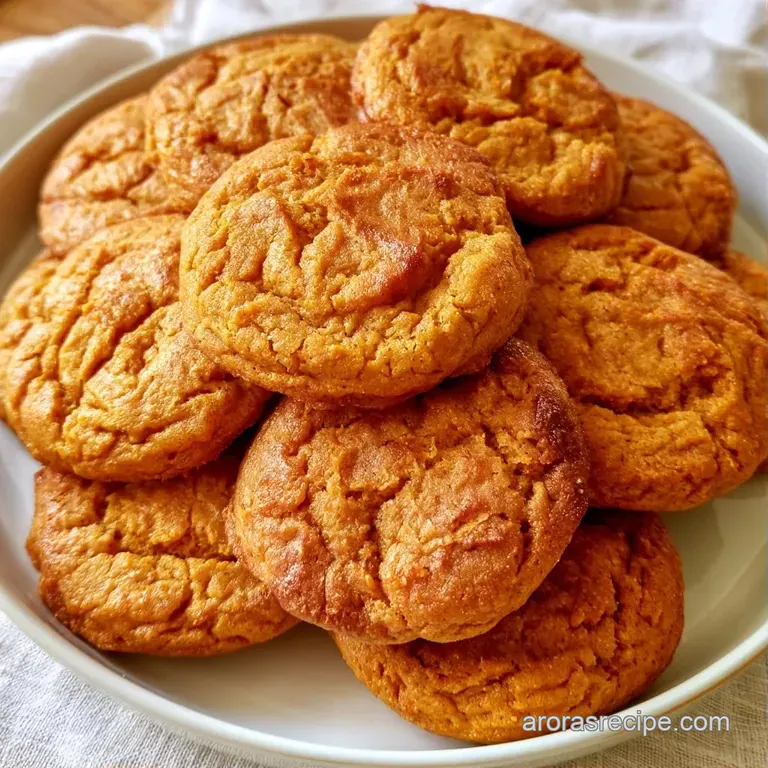A stack of soft orange cookies on a white ceramic plate, dusted with cinnamon and paired with a glass of milk.