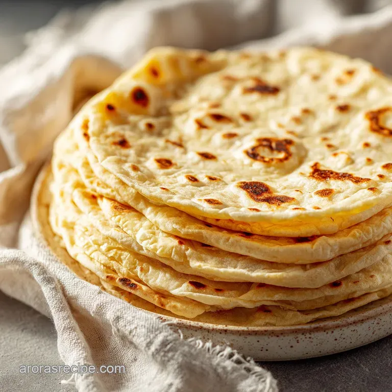 Single roti, lightly browned and puffed, elegantly draped over a bowl, hinting at its soft pliability and inviting, warm a...