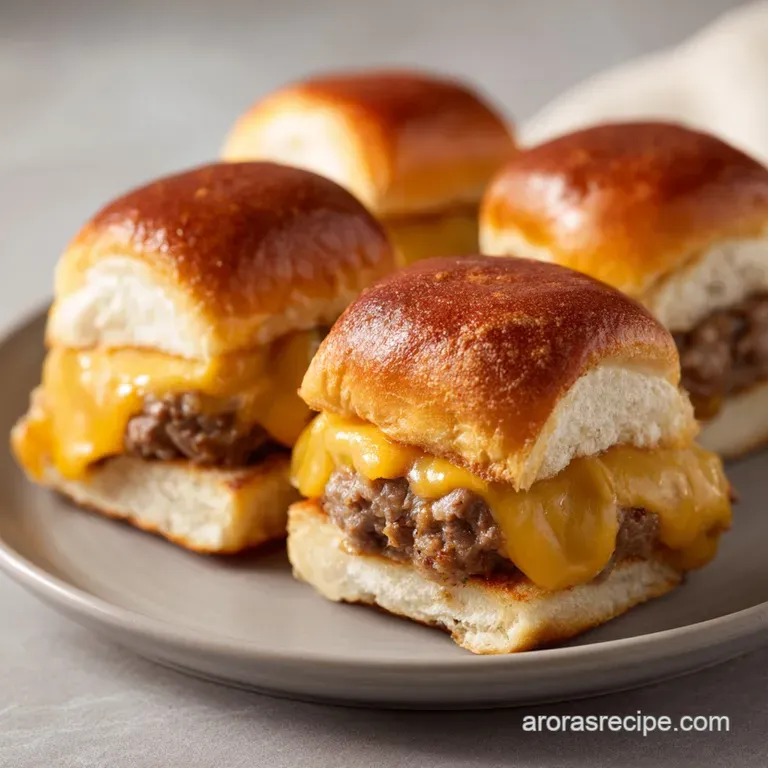 Neatly arranged mini burgers with melted gold cheese, paired with crispy fries on a slate serving tray.