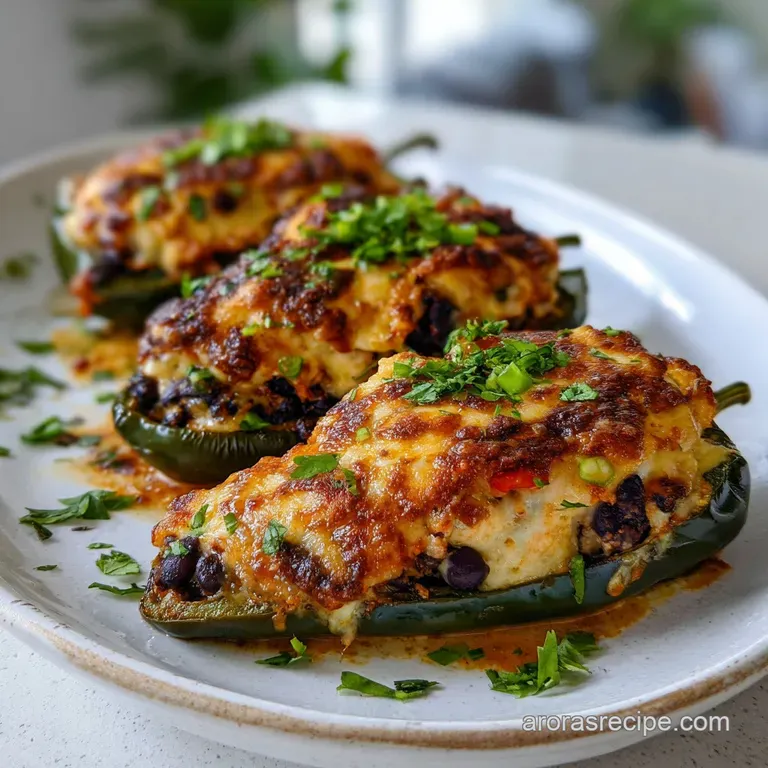 Stuffed Poblano Peppers with Cheesy Chicken Filling presentation