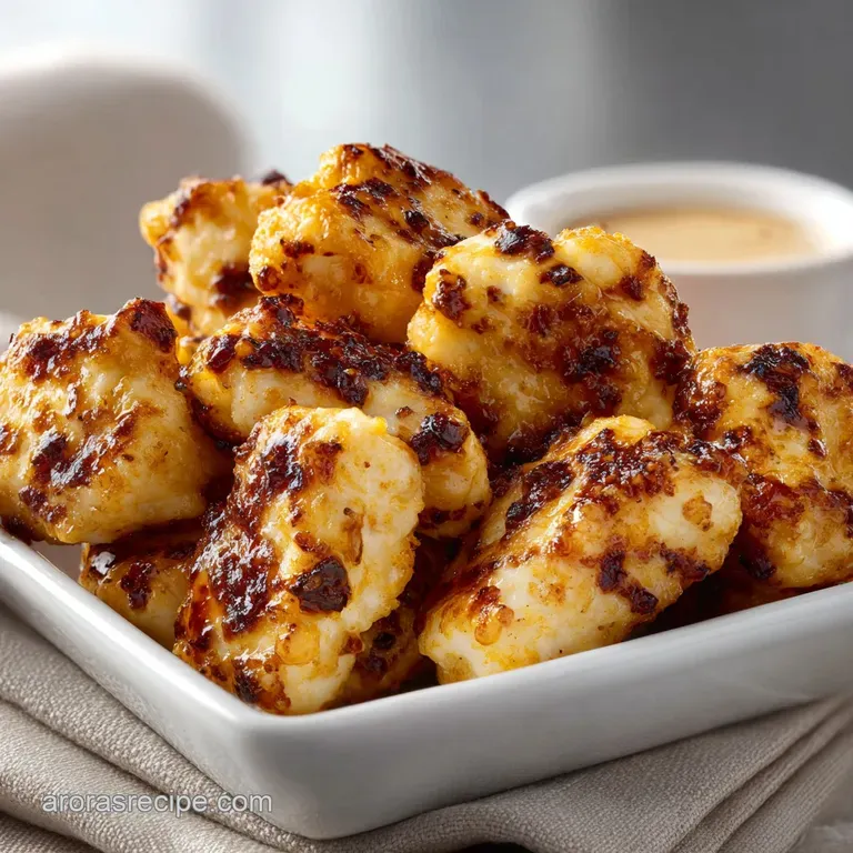 Perfectly grilled chicken pieces arranged artfully with a vibrant green sprig, a symphony of savory aromas tempting you to...