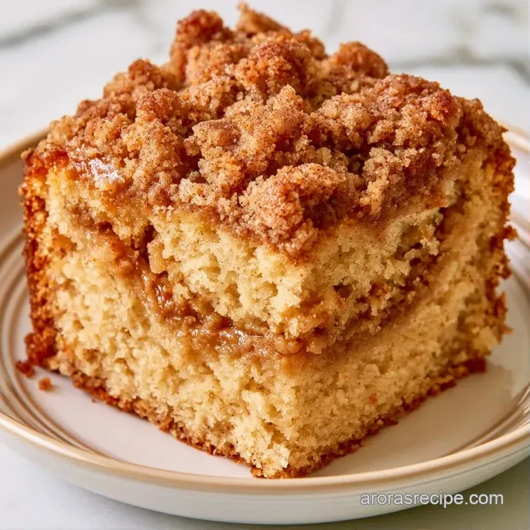 A thick slice of golden cake on a white ceramic plate beside a steaming cup of black coffee and a linen napkin.