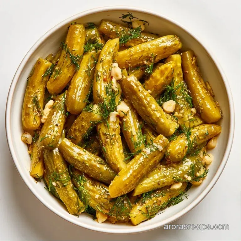 Thinly sliced, bright green pickle rounds arranged on a rustic wooden board with fresh dill and black peppercorns.
