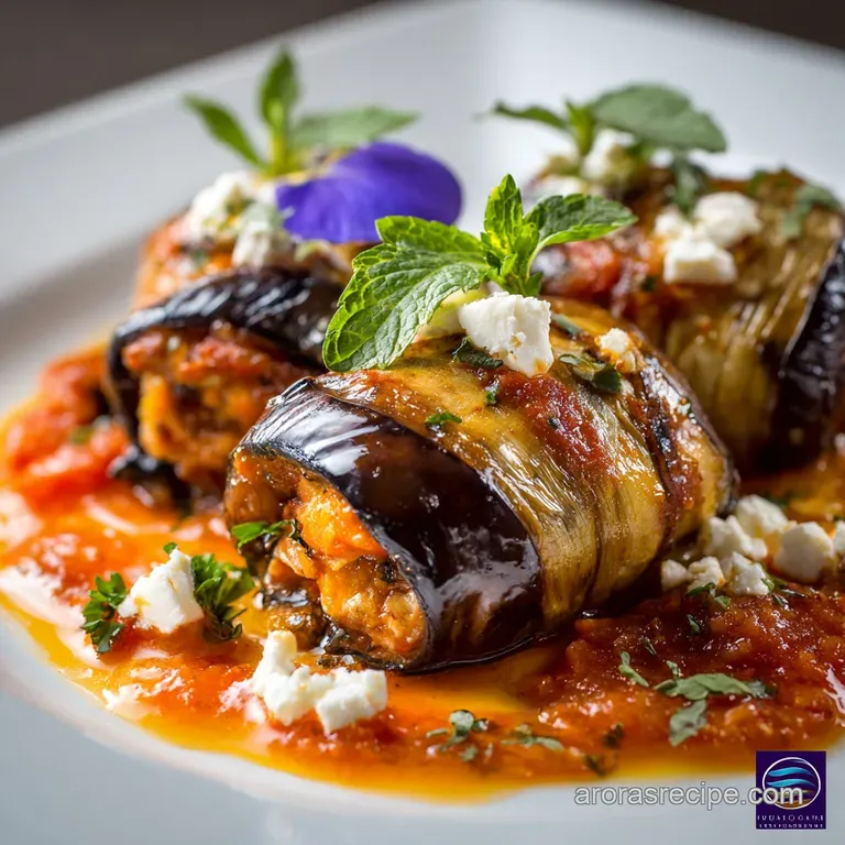 The Italian Hug Silken Ricotta and Basil Eggplant Involtini presentation