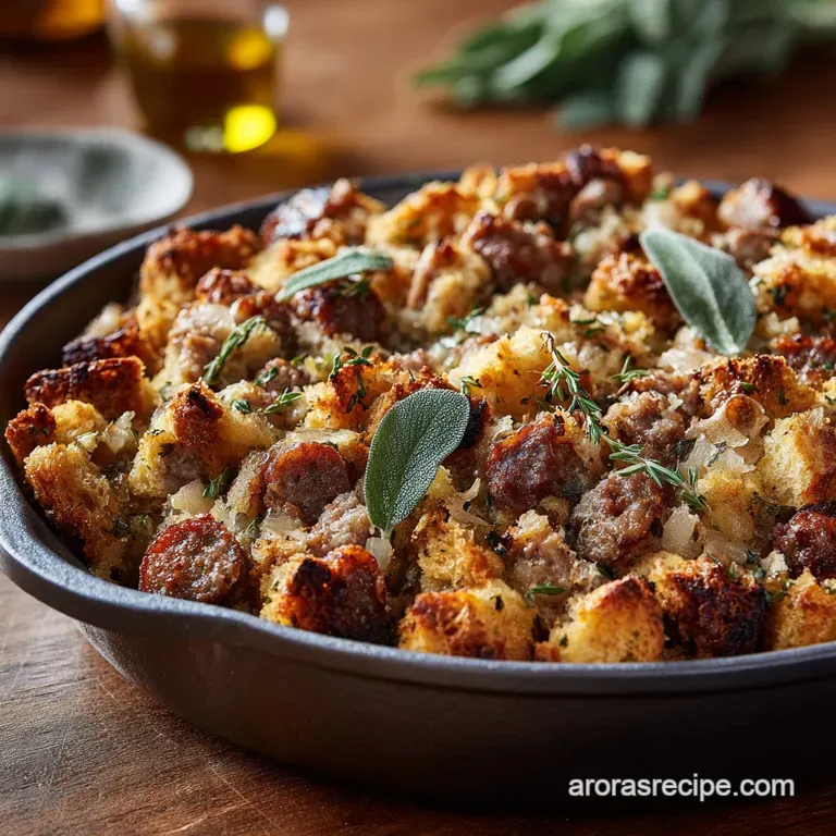 Sausage Stuffing a Proper Cracker Classic with Sage and Crispy Topping presentation