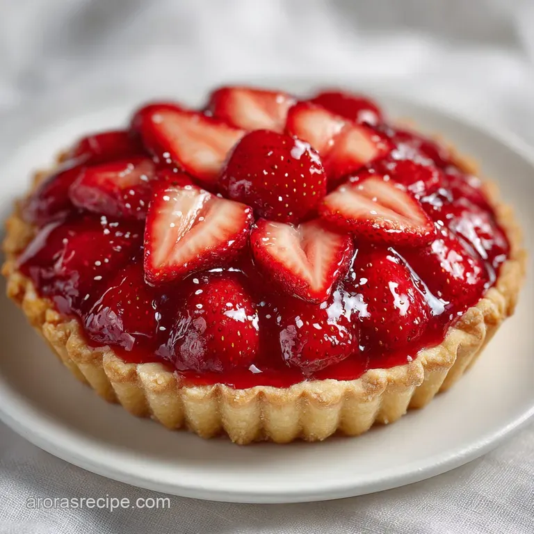 Vibrant red berry tart slice on a white plate, topped with a fluffy cloud of whipped cream and a mint sprig.