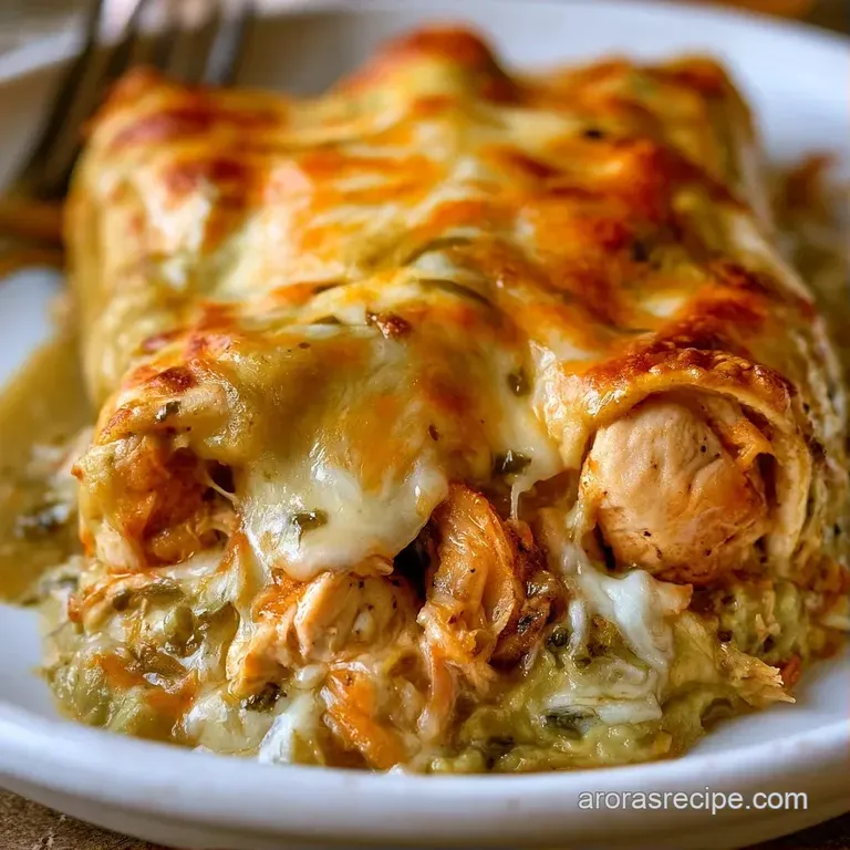 Three rolled tortillas smothered in a pale green sauce, topped with melted cheese and a sprinkle of fresh cilantro.