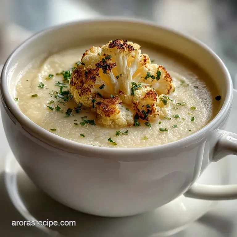 Elegantly plated cauliflower soup. Toasted breadcrumbs add crunch, and a drizzle of bright green parsley oil adds color & ...