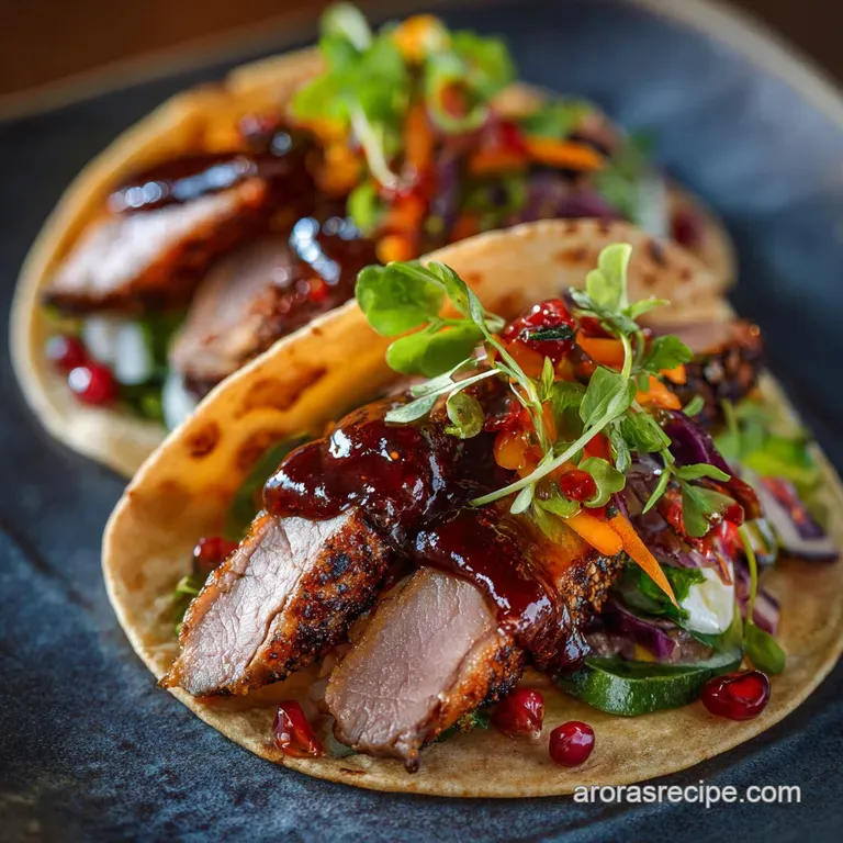 Duck Tacos the Ultimate Crispy Aromatic Recipe with Cherrychipotle Glaze presentation