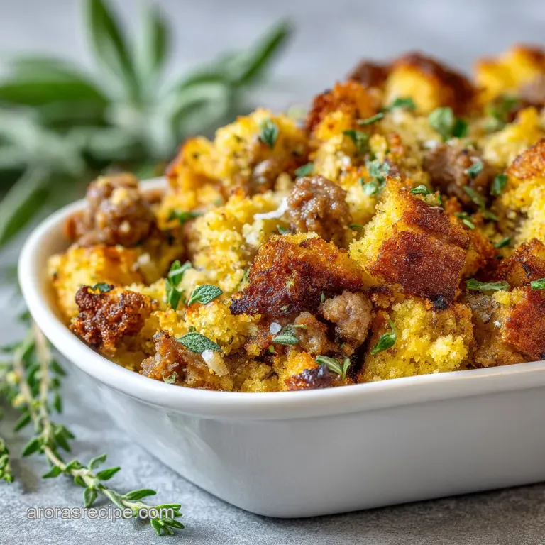 Cornbread Stuffing with Sausage and Sage (The Ultimate Southern Recipe) presentation