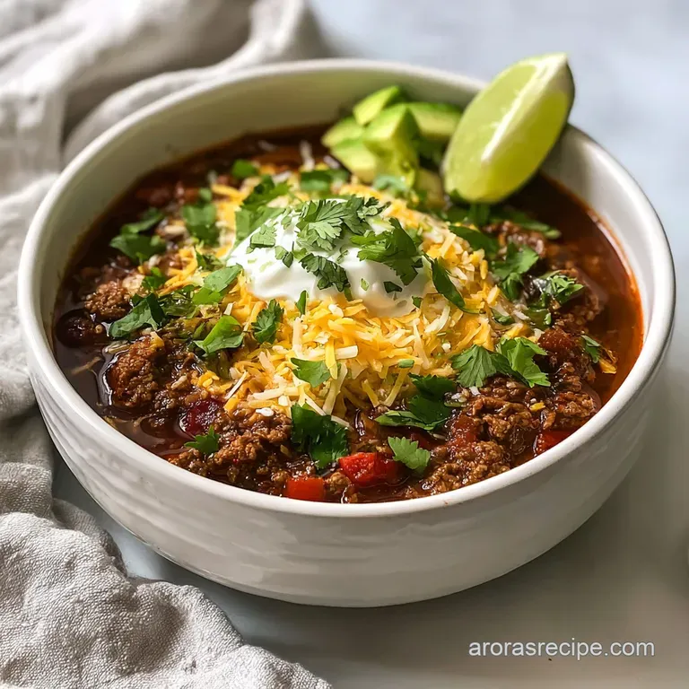 Steaming bowl of chili garnished with chopped green onions and a lime wedge, beside a stack of golden-brown cornbread muff...