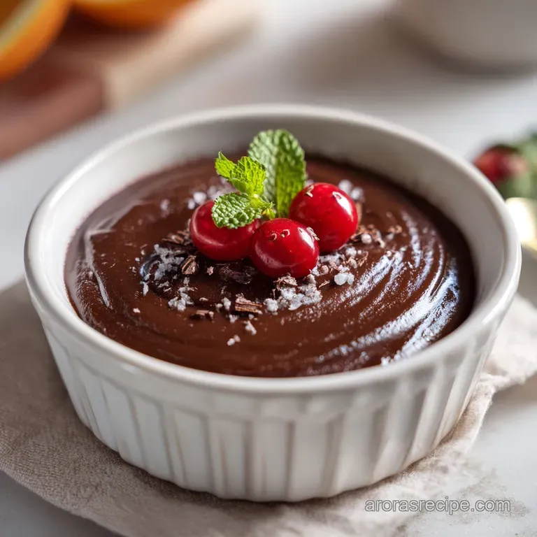 A glistening cube of dark chocolate fudge, dusted with cocoa powder, artfully placed on a dark slate.
