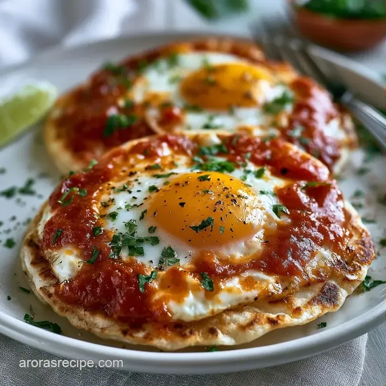 Vibrant breakfast platter with creamy avocado slices, fresh cilantro, and runny egg yolks over hearty red sauce.